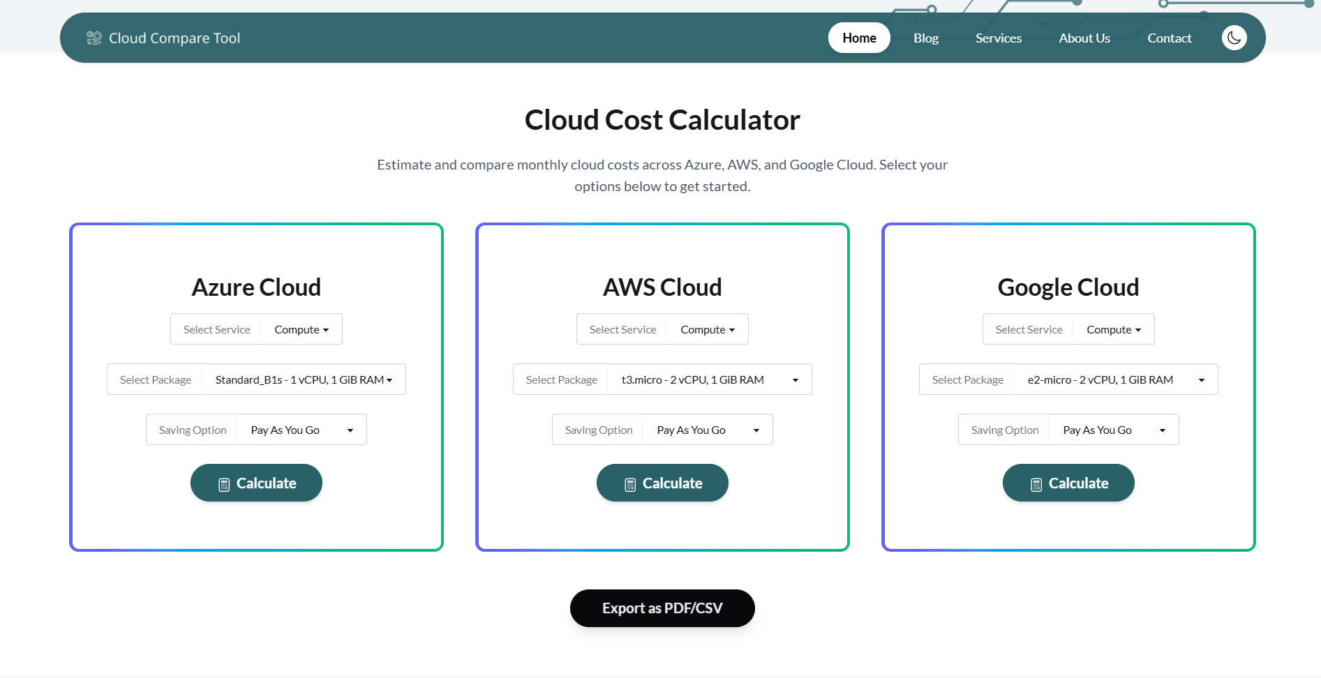 Cloud Cost Comparing Tool