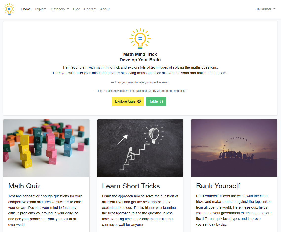 Online Math Quiz and Exam Portal