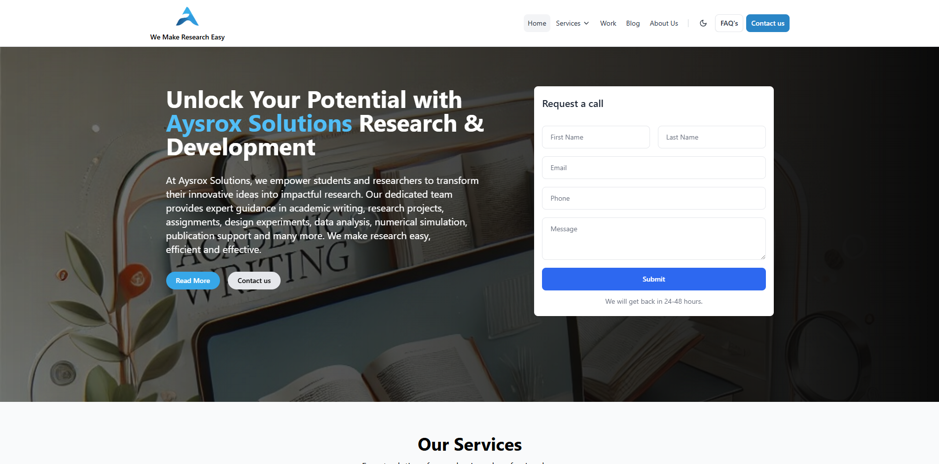Corporate Website for Research & Tech Solutions Company